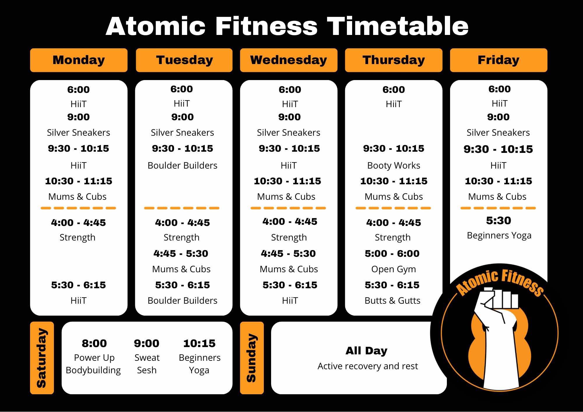 Atomic Fitness Class Schedule Atomic Fitness Class Schedule
